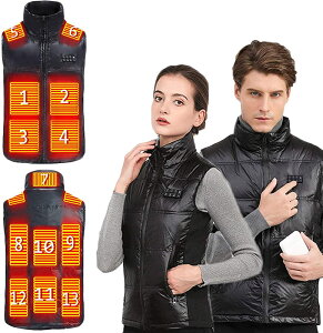 2024超軽量進化版 電熱ベスト 【3秒急速発熱・13つ区域加熱・日本製発熱繊維・90%ダウン保温材料・3段温度調整】 ヒートベスト 加熱ベスト 電熱ジャケット 前後単独で温度設定可能 水洗える