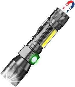 懐中電灯 LED 充電式 USB 強力用 最強 ledライト COB作業灯 7モード 3in1 小型 マグネットテール ブラックライト IPX7防水 超高輝度 18650大容量バッテリーズーム式 ポケットクリップ 高輝度軽量 ハ