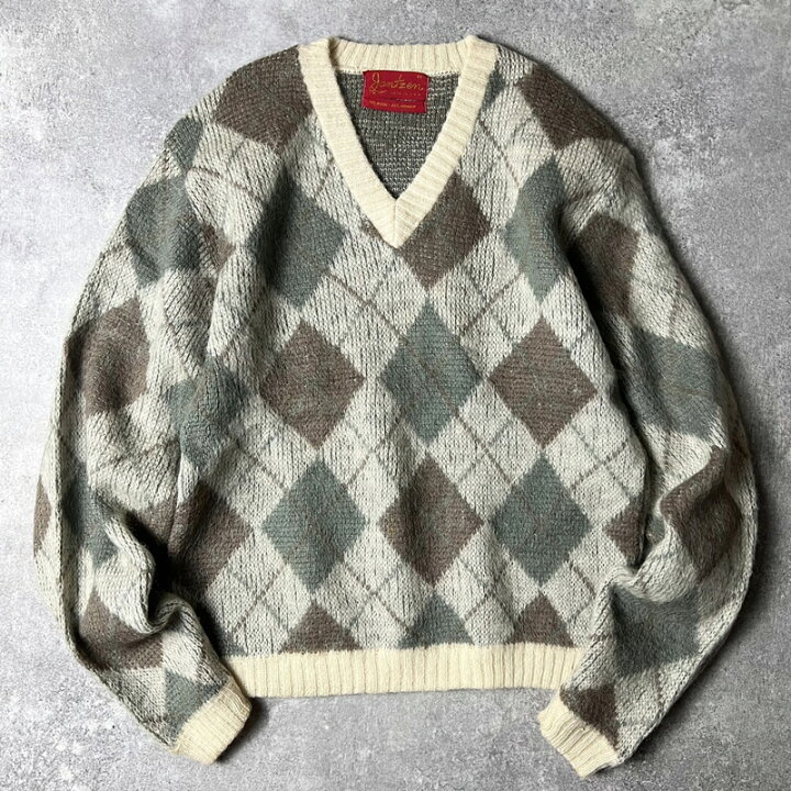 楽天市場】60s USA製 Jantzen アーガイル 総柄 25% モヘア ウール V 