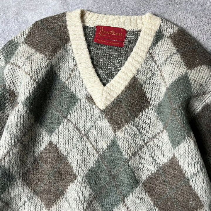 楽天市場】60s USA製 Jantzen アーガイル 総柄 25% モヘア ウール V 