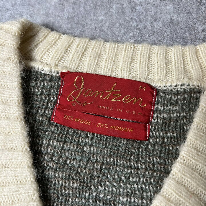 楽天市場】60s USA製 Jantzen アーガイル 総柄 25% モヘア ウール V 
