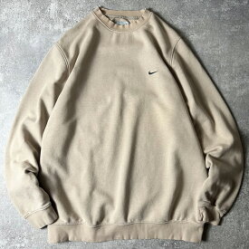 00s NIKE ワンポイント スモール スウォッシュ ロゴ刺繍 スウェット トレーナー XL / 00年代 ナイキ オールド ベージュ 【中古】 古着 アメリカ古着 USED ユーズド 中古 VINTAGE US古着 アメカジ