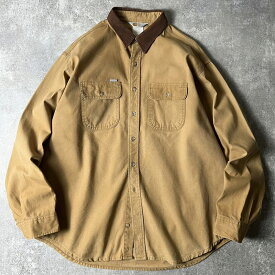 80s 三角タグ Carhartt コーデュロイ 切替 コットン ダック 長袖 シャツ L / 80年代 カーハート ビンテージ ブラウン 【中古】 古着 アメリカ古着 USED ユーズド 中古 VINTAGE US古着 アメカジ