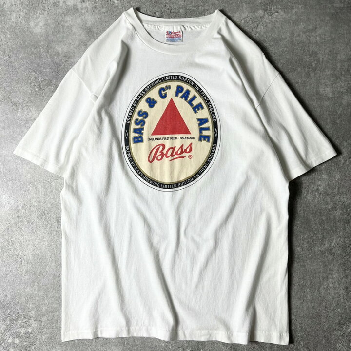 楽天市場】90s USA製 Bass Brewery 企業 ロゴ プリント 半袖 Tシャツ L 
