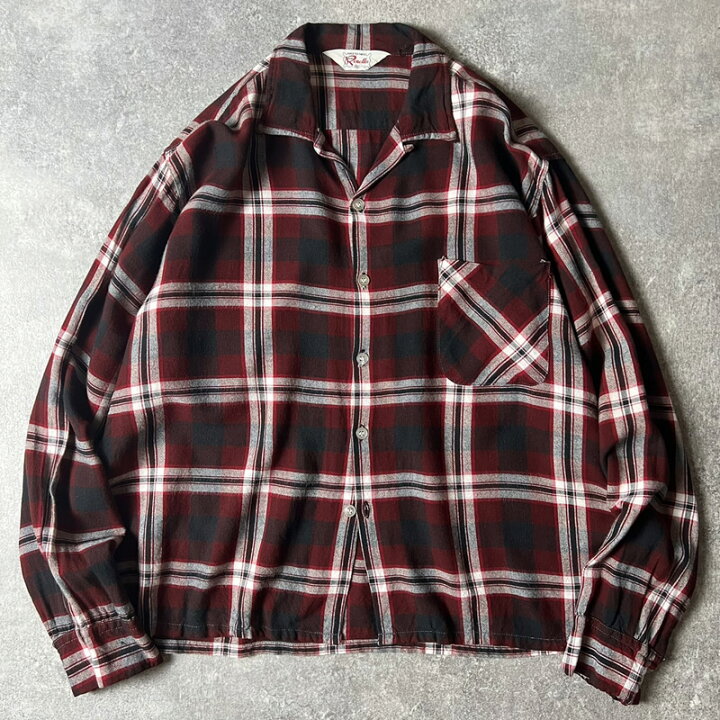 楽天市場】60s Renella チェック 長袖 レーヨン オープンカラー シャツ  