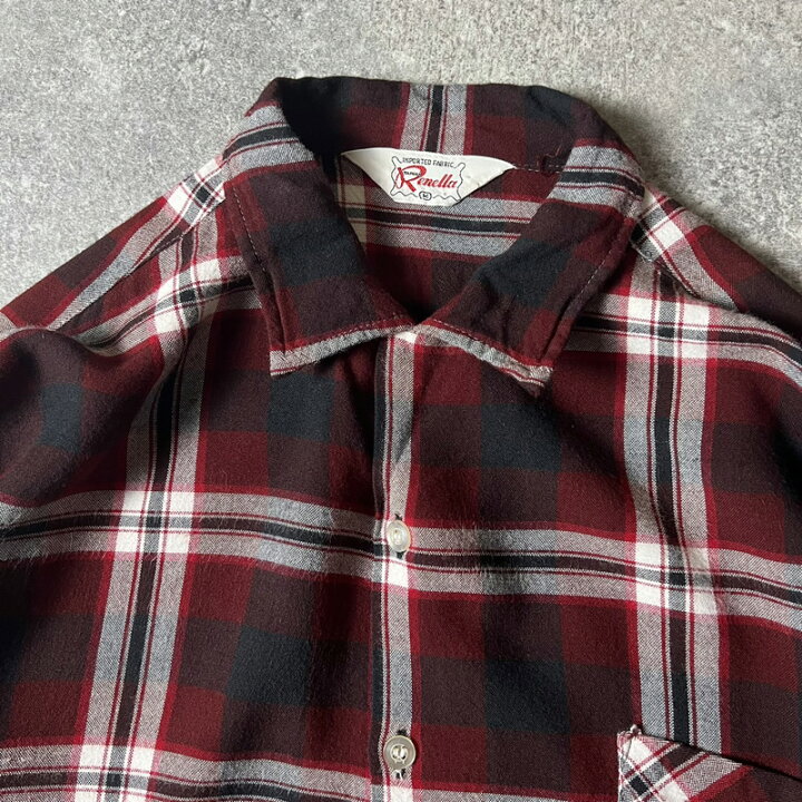 楽天市場】60s Renella チェック 長袖 レーヨン オープンカラー シャツ  
