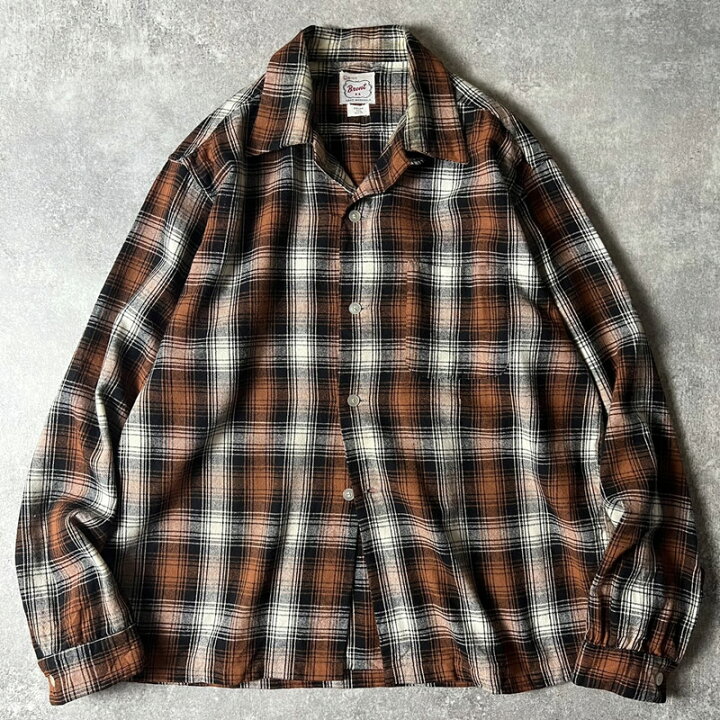楽天市場】50s 60s Brent チェック ウール 長袖 オープンカラー シャツ 