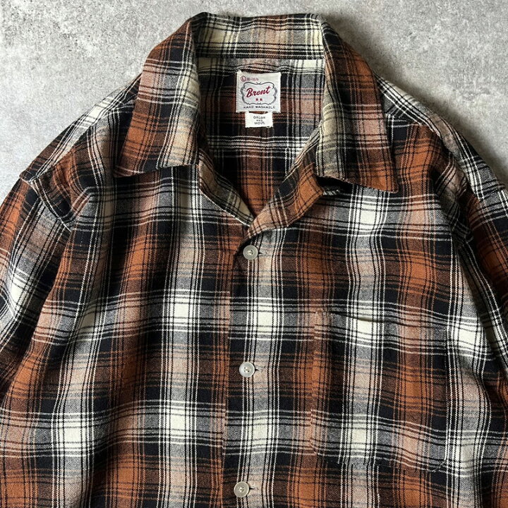 楽天市場】50s 60s Brent チェック ウール 長袖 オープンカラー シャツ 