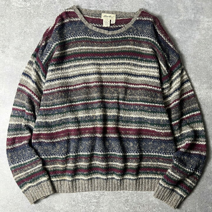 楽天市場】90s 白タグ USA製 Eddie Bauer マルチカラー ボーダー 