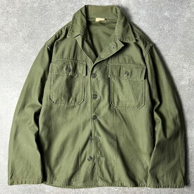 60s US ARMY 米軍実物 OG-107 コットン サテン ユーティリティ シャツ S 1st 筒袖 後期 / 60年代 ビンテージ ミリタリー ジャケット 【中古】 古着 アメリカ古着 USED ユーズド 中古 VINTAGE US古着 アメカジ