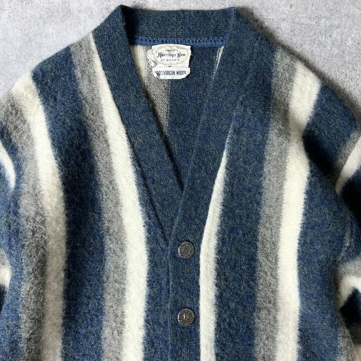 楽天市場】60s Harridge Row ストライプ ウール ニット カーディガン 