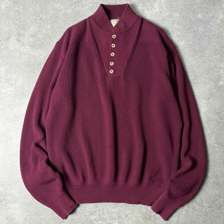古着 BILL BLASS ヘンリーネック コットンニットセーター USA製 メンズ 