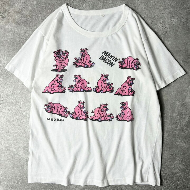 楽天市場】90s ブタ 四十八手 総柄 プリント 半袖 Tシャツ 44 / 90年代 