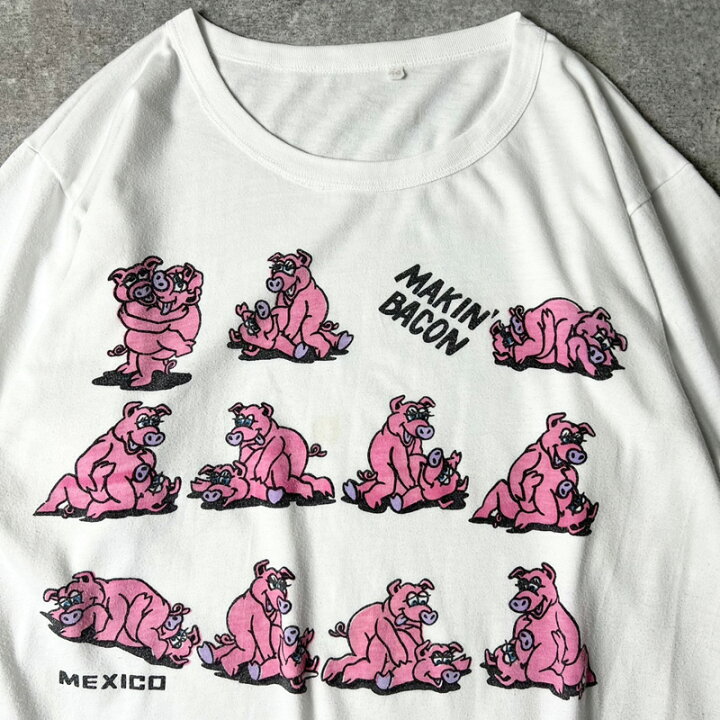 楽天市場】90s ブタ 四十八手 総柄 プリント 半袖 Tシャツ 44 / 90年代 