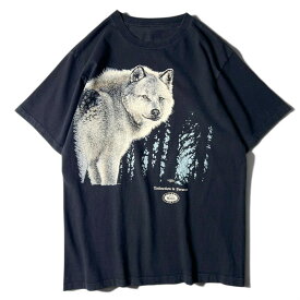 90s Woolrich オオカミ プリント 半袖 Tシャツ / 90年代 オールド ウールリッチ アニマル アート ウルフ 狼 シングル ブラック 【中古】 古着 アメリカ古着 USED ユーズド 中古 VINTAGE US古着 アメカジ
