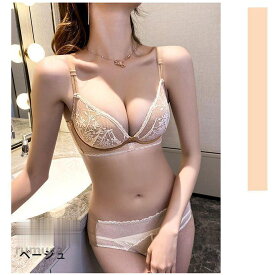 ブラジャー＆ショーツセット やわらかノンワイヤーブラ 美胸 美背 脇高 レース フルレース 総レース 谷間 盛れる ノンワイヤー 補正