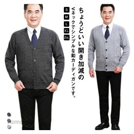カーディガン ニットカーディガン メンズ Vネック 長袖 ボタン 秋服 薄手 羽織り ライトアウター フォーマル 無地 シンプル シニア 父 敬老の日 プレゼント 実用的 大きいサイズ M L XL 2XL グレー ブラック 黒