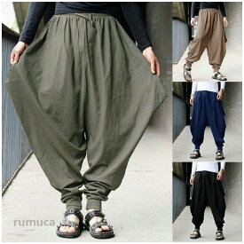 メンズ 綿 ワイドパンツ サルエルパンツ アラ コットン