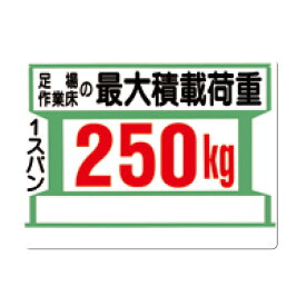 安全標識　足場作業床の最大積載荷重250kg　450×600　34-E