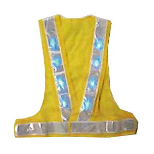 青LED安全ベスト 黄色×白 テープ幅60mm 4000mcd 青LED16個 LED-YW-B エース神戸