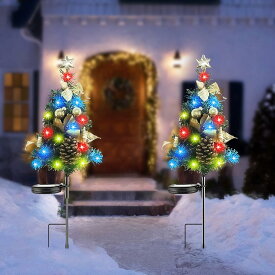 クリスマスツリー 2本セット 65cm ガーデンライト オーナメントセット LED ライト付 屋外 防水 ソーラー クリスマス ツリー 16LEDライト イルミネーション クリスマス ガーデン装飾 通路 パーティー 北欧 コンパクト 省エネ プレゼント ギフト