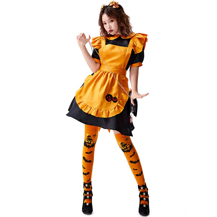 楽天市場 ハロウィン コスプレ メイド服 仮装 オレンジ コウモリカチューシャ コスプレ ハロウィン 仮装 レディース エプロン 衣装 可愛い コスプレ ハロウィン 衣装 仮装 メイド コスチューム コスプレ衣装 ハロウィンコスプレ セクシー かわいい 個性的 人気 定番