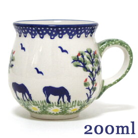ポーランド陶器・食器　マグカップS 0.2L 馬やブタの動物親子 K67-ALC86 マニュファクトゥラ社 ポーリッシュポタリー ポーランド食器