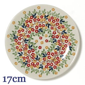 ポーランド 食器 陶器 プレート 17cm レッド＆オレンジの小花柄 T130-KK02 マニュファクトゥラ社 耐熱食器 平皿 ポーリッシュポタリー