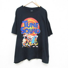 【中古】古着 半袖Tシャツ メンズ スペースジャム ルーニー・テューンズ LOONEY TUNES バッグスバニー マービンザマーシャン 大きいサイズ 2L LL ビッグシルエット ゆったり ビッグサイズ オーバーサイズ コットン クルーネック 丸首 黒 ブラック XLサイズ 中古 中古メ