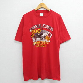 【中古】古着 半袖 ビンテージ ヴィンテージTシャツ メンズ 90年代 90s ネブラスカハスカーズ スタジアム コットン クルーネック 丸首 赤 レッド XLサイズ 中古 | 春夏 夏物 夏服 ヴィンテージTシャツ メンズファッション カットソー ティーシャツ ティシャツ メンズT 2OF