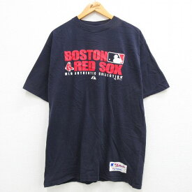 【中古】古着 マジェスティック 半袖 ビンテージ ヴィンテージTシャツ メンズ 00年代 00s MLB ボストンレッドソックス コットン クルーネック 丸首 紺 ネイビー メジャーリーグ ベースボール 野球 XLサイズ 中古 | 春夏 夏物 夏服 ヴィンテージTシャツ メンズファッシ