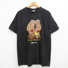 【中古】古着 ヘインズ Hanes 半袖 ビンテージ ヴィンテージTシャツ メンズ 00年代 00s GRIZZLY クマ モンタナ コットン クルーネック 丸首 黒 ブラック Lサイズ 中古 | 春夏 夏物 夏服 ヴィンテージTシャツ メンズファッション カットソー ティーシャツ ティシャツ メ