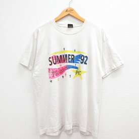 【中古】古着 半袖 ビンテージ ヴィンテージTシャツ メンズ 90年代 90s SUMMER 92 星 クルーネック 丸首 USA製 アメリカ製 白 ホワイト XLサイズ 中古 | 春夏 夏物 夏服 ヴィンテージTシャツ メンズファッション カットソー ティーシャツ ティシャツ メンズTシャツ 半