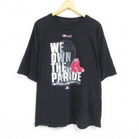 【中古】古着 マジェスティック 半袖Tシャツ メンズ MLB ボストンレッドソックス 大きいサイズ 2L LL ビッグシルエット ゆったり ビッグサイズ オーバーサイズ クルーネック 丸首 黒 ブラック メジャーリーグ ベースボール 野球 XLサイズ 中古 中古メンズ半袖プリント