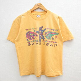 【中古】古着 半袖 ビンテージ ヴィンテージTシャツ メンズ 90年代 90s BRIAN HEAD コットン クルーネック 丸首 USA製 アメリカ製 オレンジ系 Lサイズ 中古 | 春夏 夏物 夏服 ヴィンテージTシャツ メンズファッション カットソー ティーシャツ ティシャツ メンズTシャ