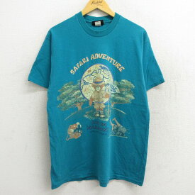 【中古】古着 半袖 ビンテージ ヴィンテージTシャツ メンズ 90年代 90s クマ サファリ アドベンチャー コットン クルーネック 丸首 USA製 アメリカ製 青緑 Lサイズ 中古 | 春夏 夏物 夏服 ヴィンテージTシャツ メンズファッション カットソー ティーシャツ ティシャツ 2OF