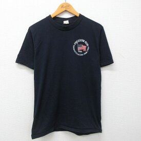 【中古】古着 半袖 ビンテージ ヴィンテージTシャツ メンズ 90年代 90s キャメロンコカコーラ 星条旗 クルーネック 丸首 USA製 アメリカ製 紺 ネイビー Mサイズ 中古 | 春夏 夏物 夏服 ヴィンテージTシャツ メンズファッション カットソー ティーシャツ ティシャツ メ