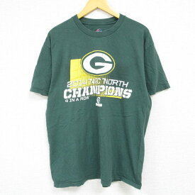 【中古】古着 マジェスティック 半袖Tシャツ メンズ NFL グリーンベイパッカーズ コットン クルーネック 丸首 緑 グリーン アメフト スーパーボウル Lサイズ 中古 中古メンズ半袖プリントキャラクター