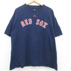 【中古】古着 マジェスティック 半袖 ビンテージ ヴィンテージTシャツ メンズ 00年代 00s MLB ボストンレッドソックス テッドウィリアムズ 大きいサイズ 2L LL ビッグシルエット ゆったり ビッグサイズ オーバーサイズ コットン クルーネック 丸首 紺 ネイビー メジャ