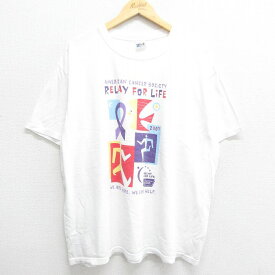 【中古】古着 半袖 ビンテージ ヴィンテージTシャツ メンズ 00年代 00s リレーフォーライフ 鳥 大きいサイズ 2L LL ビッグシルエット ゆったり ビッグサイズ オーバーサイズ コットン クルーネック 丸首 白 ホワイト XLサイズ 中古 | 春夏 夏物 夏服 ヴィンテージTシャ