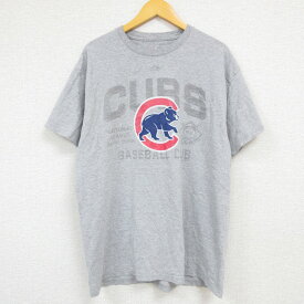 【中古】古着 マジェスティック 半袖Tシャツ メンズ MLB シカゴカブス クルーネック 丸首 グレー 霜降り メジャーリーグ ベースボール 野球 Lサイズ 中古 中古メンズ半袖プリントキャラクター