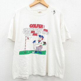 【中古】古着 半袖 ビンテージ ヴィンテージTシャツ メンズ 80年代 80s ゴルフ 大きいサイズ 2L LL ビッグシルエット ゆったり ビッグサイズ オーバーサイズ コットン クルーネック 丸首 USA製 アメリカ製 白 ホワイト XLサイズ 中古 | 春夏 夏物 夏服 ヴィンテージTシ