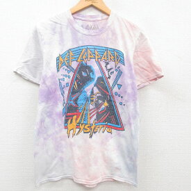 【中古】古着 半袖 ロックTシャツ バンドTシャツ メンズ デフレパード コットン クルーネック 丸首 紫他 パープル タイダイ Mサイズ 中古 | 春夏 夏物 夏服 メンズファッション カットソー ティーシャツ ティシャツ メンズTシャツ 半袖Tシャツ 半袖ティーシャツ カジュ 2OF