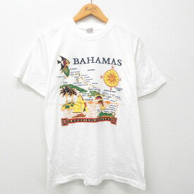 【中古】古着 半袖 ビンテージ ヴィンテージTシャツ メンズ 90年代 90s バハマ 方位磁石 地図 コットン クルーネック 丸首 白 ホワイト Lサイズ 中古 | 春夏 夏物 夏服 ヴィンテージTシャツ メンズファッション カットソー ティーシャツ ティシャツ メンズTシャツ 半袖