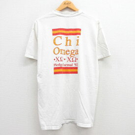 【中古】古着 ヘインズ Hanes 半袖 ビンテージ ヴィンテージTシャツ メンズ 90年代 90s Chi Omega 胸ポケット付き コットン クルーネック 丸首 USA製 アメリカ製 白 ホワイト XLサイズ 中古 | 春夏 夏物 夏服 ヴィンテージTシャツ メンズファッション カットソー ティ