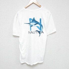 【中古】古着 ノーティカ NAUTICA 半袖 ブランドTシャツ メンズ カジキ 大きいサイズ 2L LL ビッグシルエット ゆったり ビッグサイズ オーバーサイズ コットン Vネック 白 ホワイト XLサイズ 中古 | 春夏 夏物 夏服 メンズファッション カットソー ティーシャツ ティシ