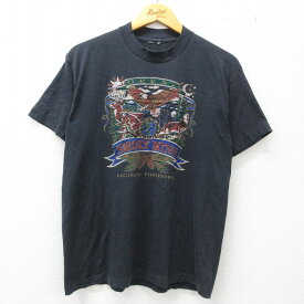 【中古】古着 半袖 ビンテージ ヴィンテージTシャツ メンズ 90年代 90s クマ シカ 鳥 クルーネック 丸首 黒 ブラック 霜降り Lサイズ 中古 | 春夏 夏物 夏服 ヴィンテージTシャツ メンズファッション カットソー ティーシャツ ティシャツ メンズTシャツ 半袖Tシャツ 半 2OF