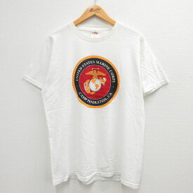 【中古】古着 半袖 ビンテージ ヴィンテージTシャツ メンズ 00年代 00s ミリタリー アメリカ海兵隊 USMC ペンドルトン PENDLETON コットン クルーネック 丸首 白 ホワイト Lサイズ 中古 | 春夏 夏物 夏服 ヴィンテージTシャツ メンズファッション カットソー ティーシ