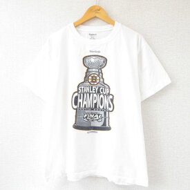 【中古】古着 リーボック REEBOK 半袖 ブランドTシャツ メンズ NHL ボストンブルーインズ スタンレーカップ コットン クルーネック 丸首 白 ホワイト アイスホッケー XLサイズ 中古 | 春夏 夏物 夏服 メンズファッション カットソー ティーシャツ ティシャツ メンズTシ