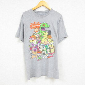 【中古】古着 半袖Tシャツ メンズ アニメ ニコロデオン ラグラッツ レプター チャッキー クルーネック 丸首 グレー 霜降り XLサイズ 中古 中古メンズ半袖プリントキャラクター 2OF